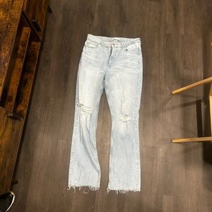 Zara Blue Straight Leg Jeans with Distressed Details